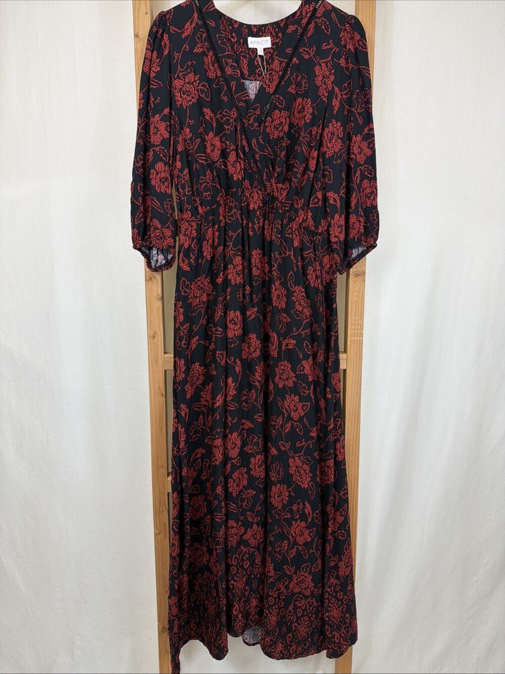 NWT Apricot Black Red Floral Pattern Maxi Long Dress #1387 Size XXL